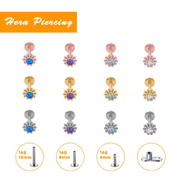

stud 2021 cute opal earrings g23 titanium 16g lip cartilage spiral body piercing fashion ladies jewelry gift, Golden;silver