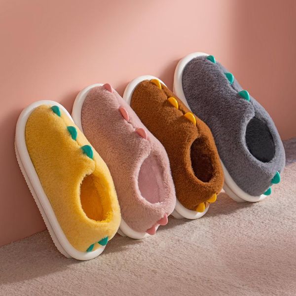 

slippers 2021 autumn and winter home cotton shoes men women cotton-padded warm couple dinosaur plus plush wear thick, Black
