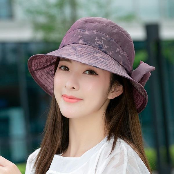

spring and summer middle-aged elderly fisherman hat thin section female old lady sunscreen sun hats breathable mother wide brim, Blue;gray