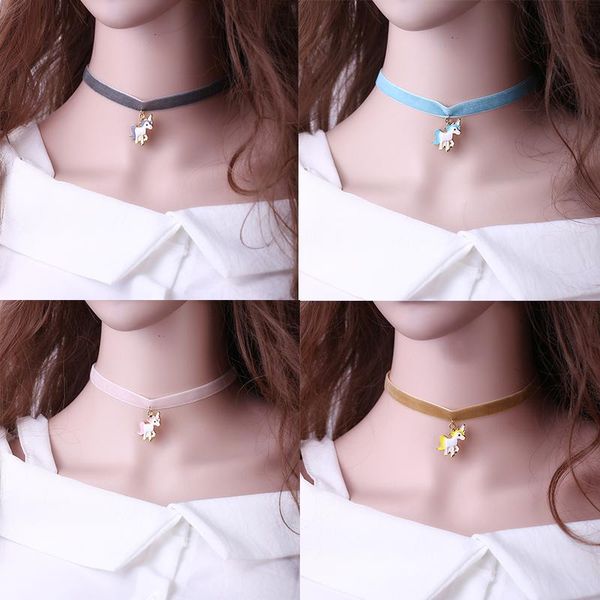 

chokers cute lovely horse ribbon choker necklace girls women jewelry multicolor enamel animal pendant clavicle vintage style gifts, Golden;silver