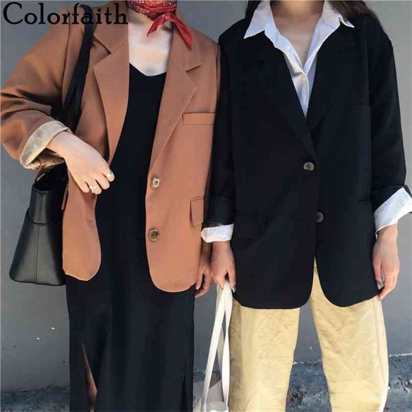 

spring autumn women's blazers casual pockets single breasted loose jackets notched outerwear wild jk112 210427, White;black