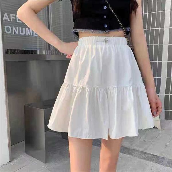 

solid anranjia's color dign puffy skirt high waist a-line drawstring sports, Black