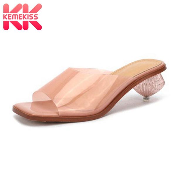 

kemekiss woman sandals pvc real leather insole strange heels summer shoes fashion party ladies footwear size 34-43, Black