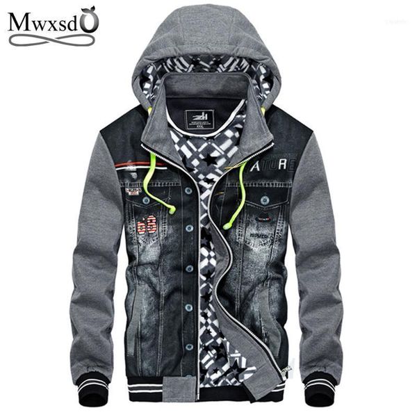 

men's jackets mwxsd winter thick denim jacket men hooded sportswear outdoors casual fashion jeans hoodies cowboy mens and coat1, Black;brown