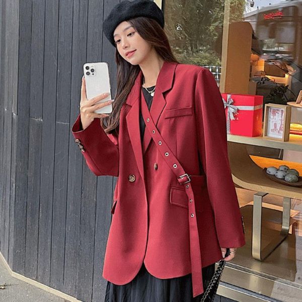 

women's suits & blazers [ewq] korea chic temperament gray blazer women's autumn 2021 notched loose one button long sleeve suit coat, White;black
