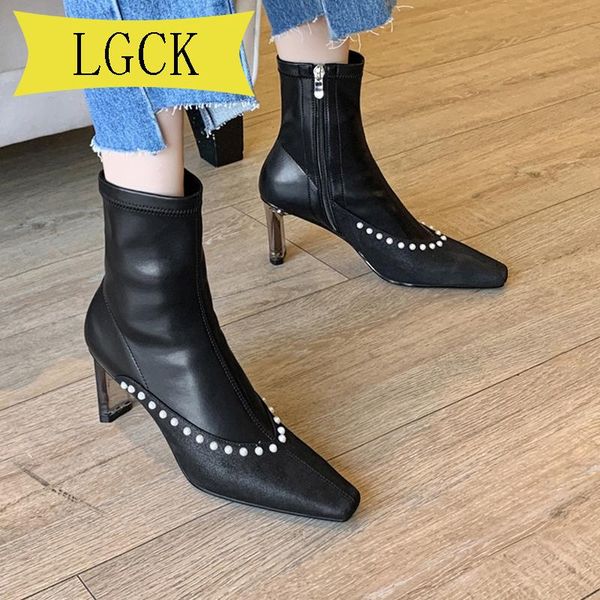 

boots plus size 34-39 genuine leather woman autumn brand designer female high heels winter fashion women zip shoes, Black