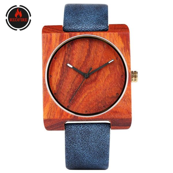 

reloj femenino wood watches red wooden case minimalist lady genuine leather wristwatch women's square dial clock wristwatches, Slivery;brown