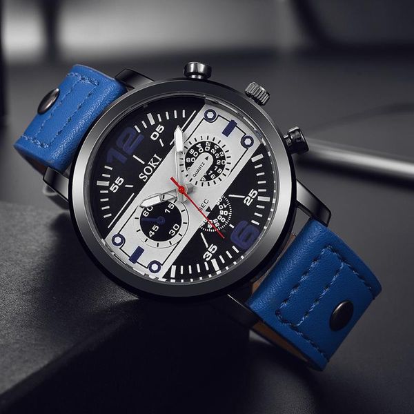 

wristwatches soki fashion simple brand men watch leather band buckle analog quartz round business men's clock wrist watches relogio mas, Slivery;brown