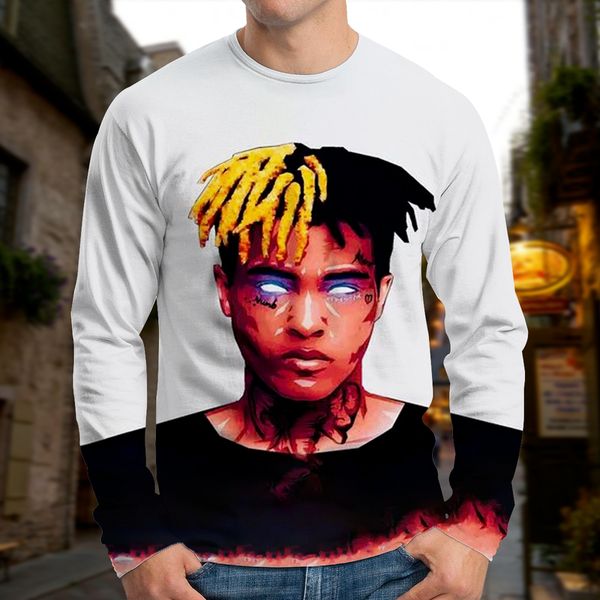 

men's european and two-tone dirty braid rock 3d t-shirt party street wear round neck long sleeve xl printed daily top, White;black