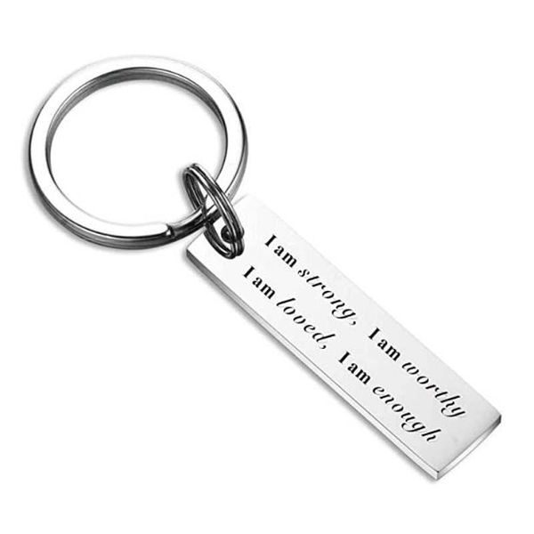 

keychains i am strong worthy loved enough keychain inspirational faith gift for friend son daughter, Silver