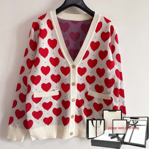 

women knitted cardigans coat love shape printed tops fashion vneck button lady knits casual elegant ladies sweater high quality jacket, Beige