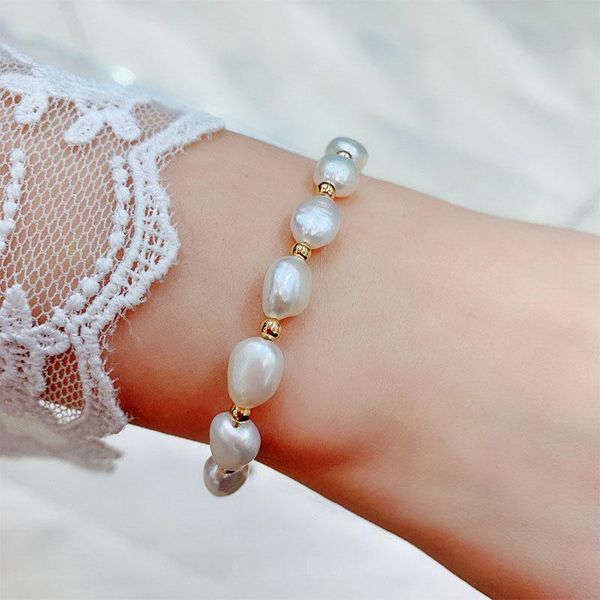 

beaded, strands korean original minimalist natural pearl gold color bracelet women fashion personality cuff jewelry anniversary gifts, Black