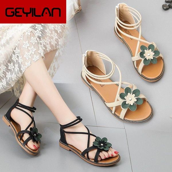 

wild sandals net red flat fairy beach students roman spring shoes, Black