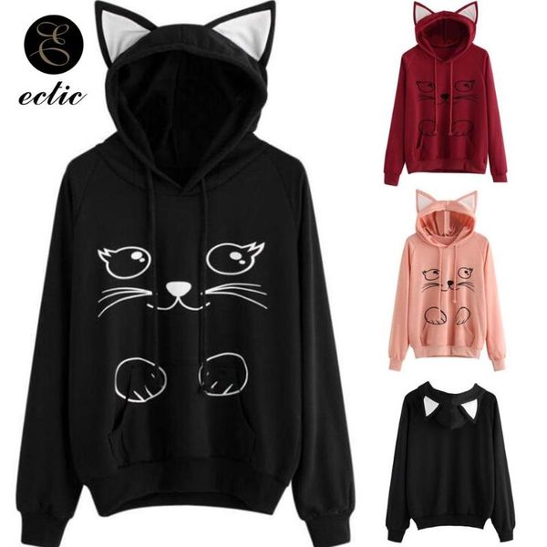 

women's hoodies & sweatshirts zity cat kawaii poleron mujer women 2021 kangaroo pocket winter pullover hoodie school korean streetwear, Black