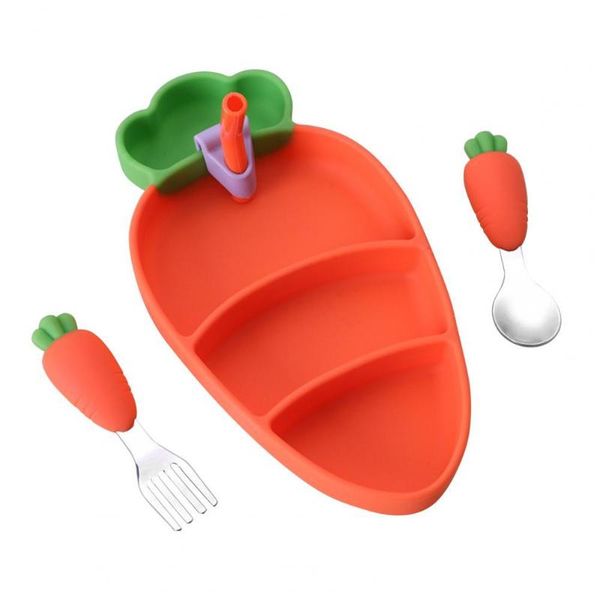

cups, dishes & utensils 5pcs/set non-slip infant dinnerware cartoon carrot multifunctional bpa cute shape training bowl spoon fork set