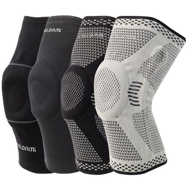 

elbow & knee pads sports protection knitted breathable silicone spring compression leg basketball mountaineering protector, Black;gray