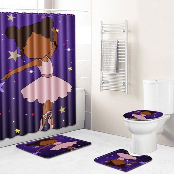 

african girls flannel bath maoilet pad set home decor anti-slip toilet carpet rug waterproof shower curtain mat curtains