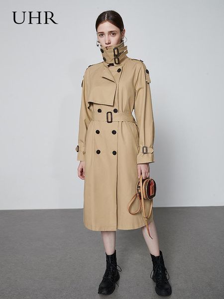 

women's trench coats handsome british fashion windbreaker middle long 2021 autumn and winter lace up waist slim coat, Tan;black