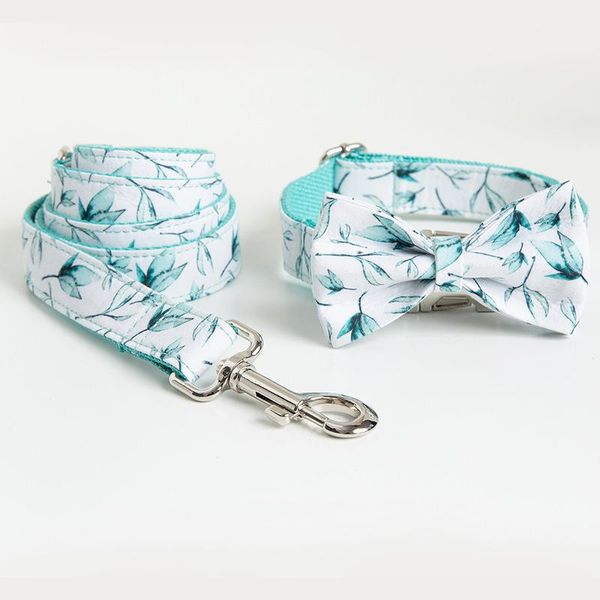 

dog collars & leashes designer small big colorful and gorgeous pet breathable fabric collar traction rope bow name engrave tag white