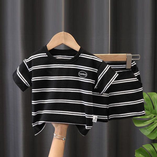 

clothing sets children's boy suit short sleeve t-shirt striped summer clothes boys and girls round neck bottoming shirt, White