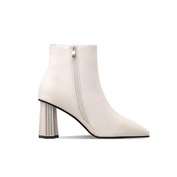 

boots black pointed toe women british style 2021 winter wild thick heel high heels net red women's short