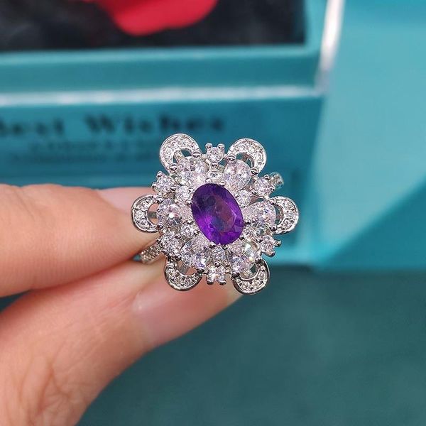 

wedding rings luxury silver ring full pave cubic zircon charm flower vintage europe america jewelry for women anniversary gift, Slivery;golden