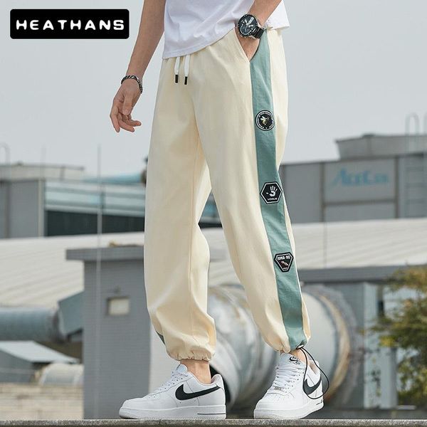 

cargo pants men's summer thin korean green patchwork trousers for male straight drawstring color contrast ankle length men, Black