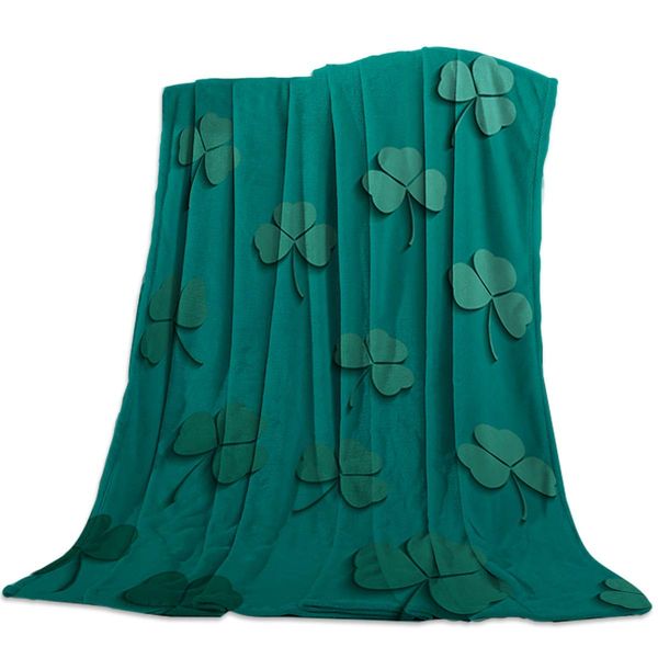 

flannel fleece blanket happy st. patrick's day green clover shamrock super soft warm cozy bed couch or car throw blanket for