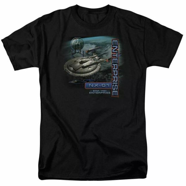 

star trek enterprise nx 01 t shirt licensed sci-fi tv classic tee new black, White;black