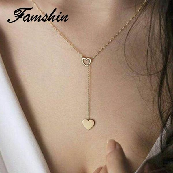 

pendant necklaces famshin fashion trendy jewelry copper heart chain link necklace gift for women girl, Silver