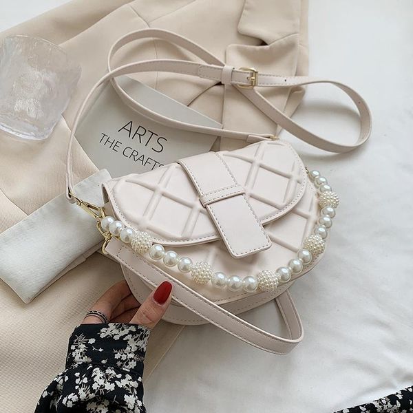 

evening bags niche design senior female bag all-match 2021 fashion messenger pearl handbag saddle shoulder width: 20cm