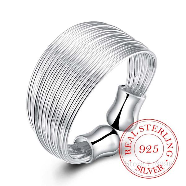 

cluster rings 2021 100% 925 sterling silver open ring ins minimalist multi-layer weaving lines finger for women statement adjustable, Golden;silver