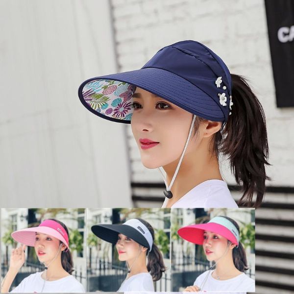

outdoor hats female summer wild uv protection foldable empty hat, Black;white