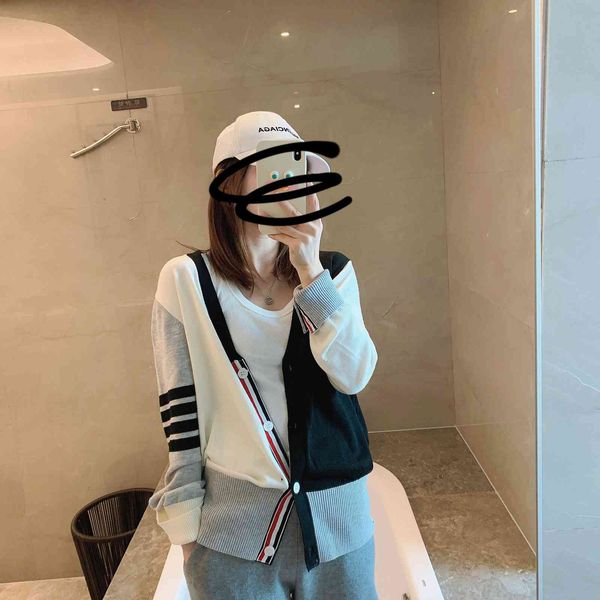 

tb three color combo 5615 autumn new korean casual v-neck contrast small coat slim knit cardigan, White;black