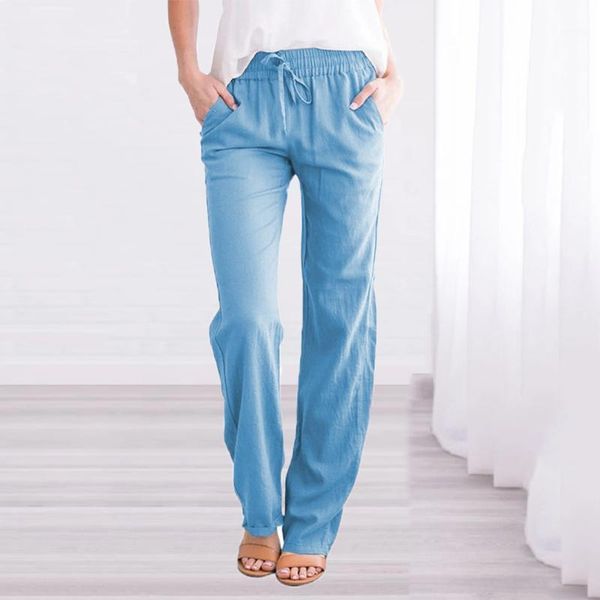 

women's pants & capris cotton and linen solid drawstring sweatpants women casual elastic waist long straight trousers spring autumn thi, Black;white