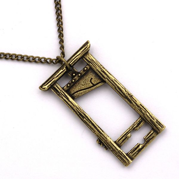 

gothic antique bronze silver guillotine necklace link chain french guillotining pendant necklaces guillotines earings goth rock dangler goth