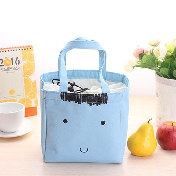 

bag organizer dudini hand-held insulation picnic lovely cartoon pattern leisure lunch string canvas portable bags for women, Blue;pink