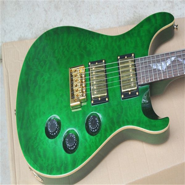 2022 hardware dourado único rolo ponte fingerboard mosaico mosaico transparente guitarra elétrica verde