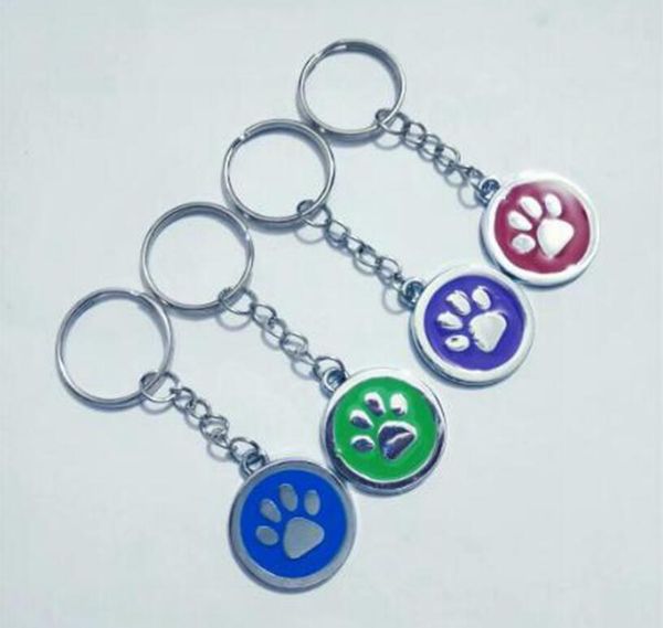 

keychains 1pcs/lot enamel cat dog/bear prints footprints keychain for keys car bag charm key ring handbag couple chains gift, Silver