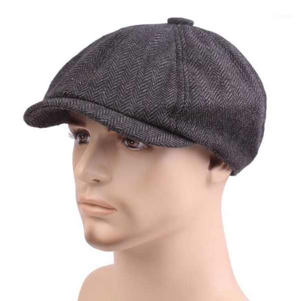 

winter warm felt peaked cap male casual octagonal hat women wool beret man sboy berets, Blue;gray