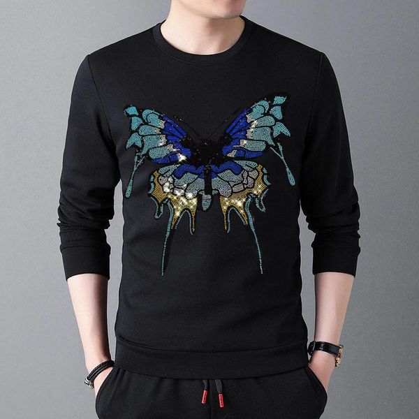 

men's hoodies & sweatshirts exclusive exquisite rhinestone design shiny pattern hoodie warm soft fashion pullover in autumn and winter, Black