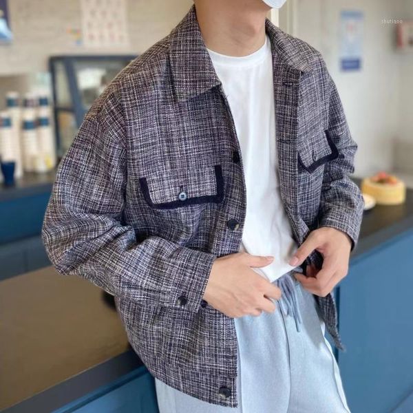 

men's jackets vintage fashion suit coat outerwear men autumn weaving plaid blazer jacket terno masculino streetwear wool trench, Black;brown