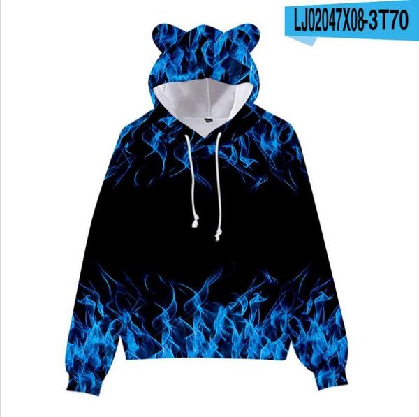 

men's hoodies & sweatshirts arrival color flame 3d kids pullovers fashion boys girls cartoon cute cat ears children's h men-clothe, Black