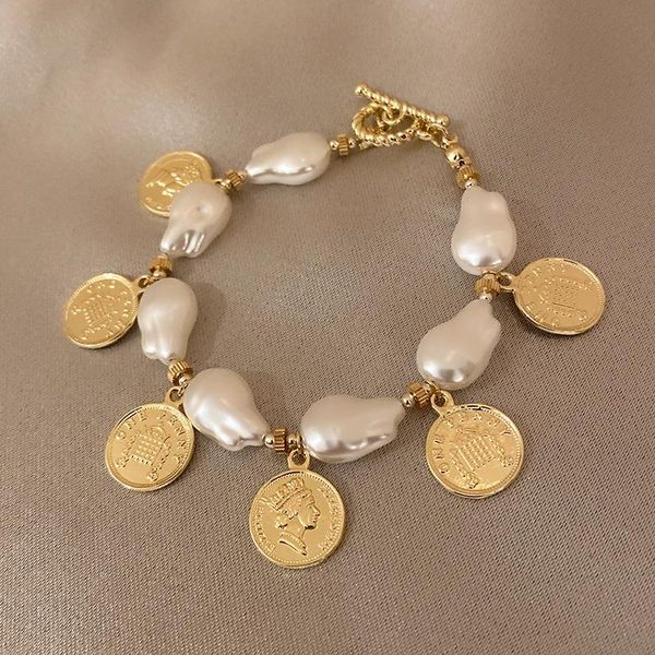 

bangle fashion head pendant irregular pearl women chain bracelet, Black