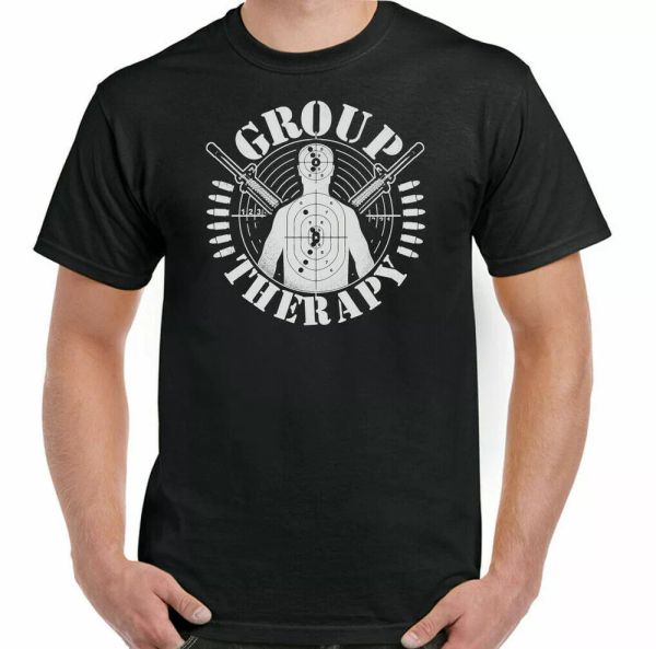 

hunting shirt group therapy funny man rifle range gun hunter shooting, White;black