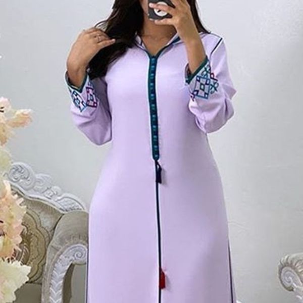 

islam femme dressed in fashion purple robe maxi muslim dress autumn elegant print dubai abaya, Black;gray
