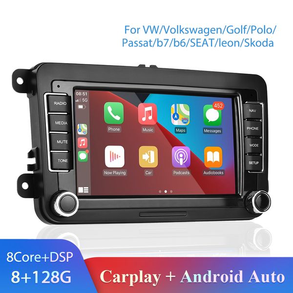 8 + 128g 2 DIN Android 9.1 Radio Car GPS Player Multimedia para VW / Volkswagen / Golf / Polo / Passat / B7 / B6 / Seat / Leon / Skoda Carplay