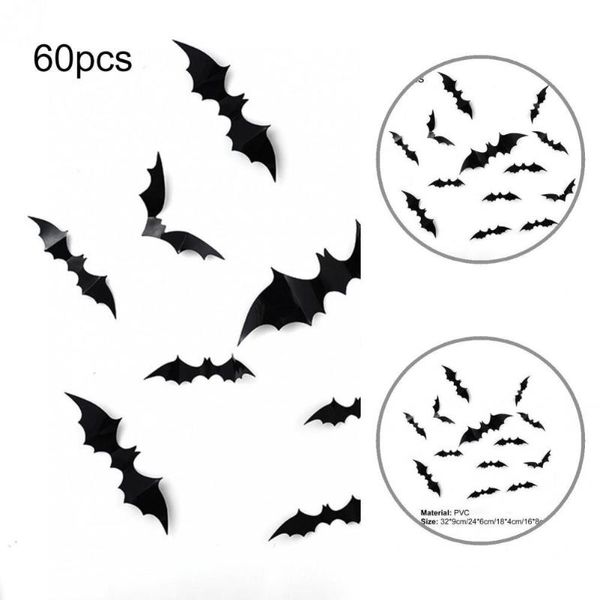 Chapéus do partido Durável 60 pçs / conjunto Útil 3d morcegos Halloween adesivo adesivo PVC parede decalque delicado para casa