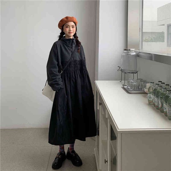 

dress korean style women's shredded black zipper loose oversize light spring dress woman, Black;gray