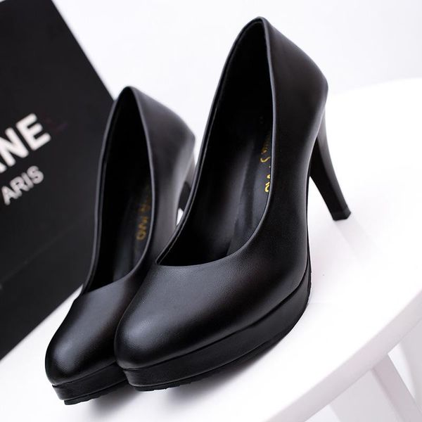 

dress shoes round head women nice tide waterproof platform with high heels, Black